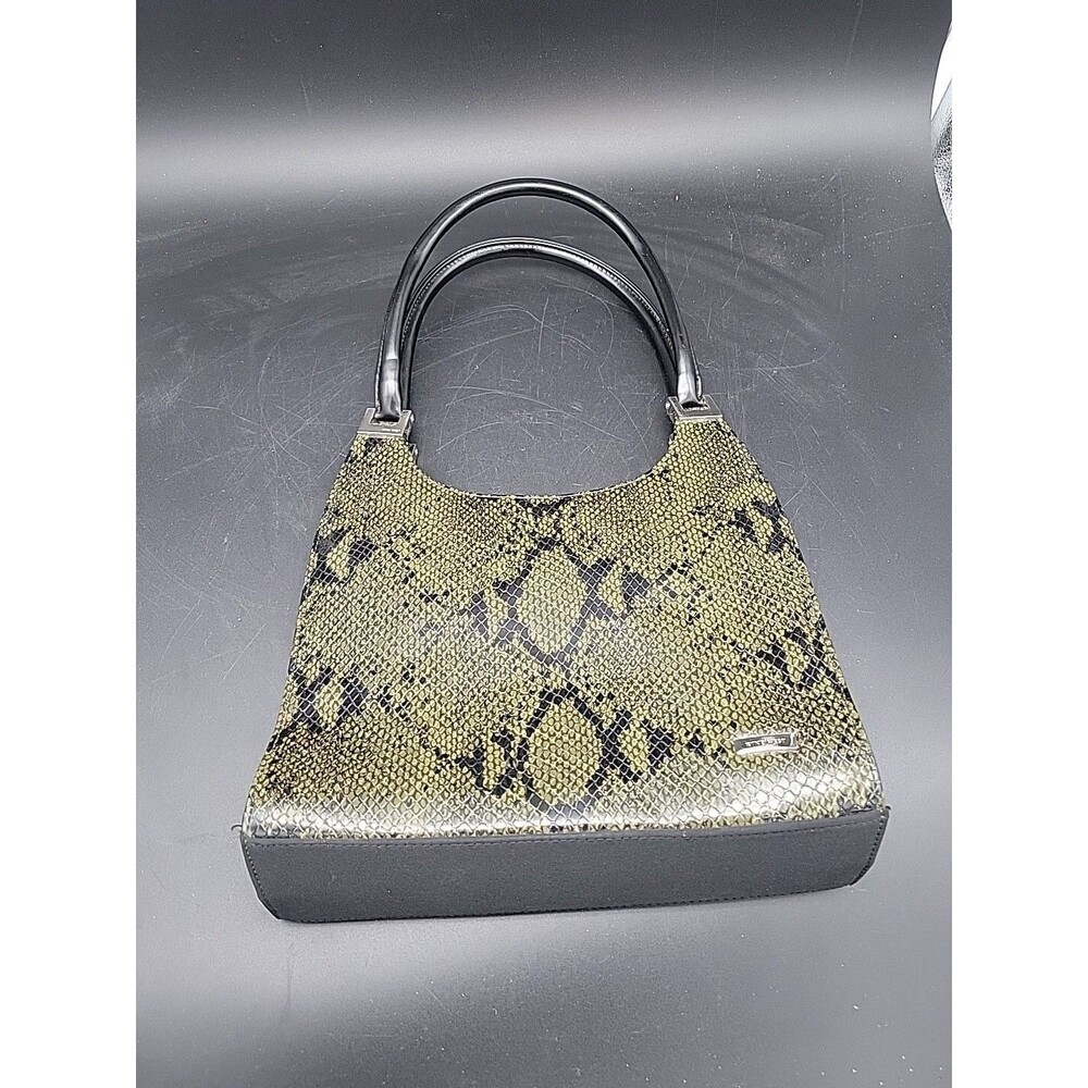 Nine West Black Green Snakeskin Print Faux Leather Small Purse Handbag Y2K